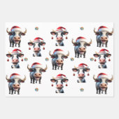 Schattigee Kerst Koe en Bull Plus Solids Groen Roo Inpakpapier Vel (Voorkant)