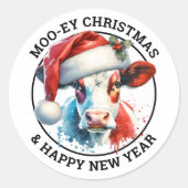 Schattigee kerst Koe in Santa Hat Gepersonaliseerd Ronde Sticker (Voorkant)