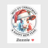 Schattigee kerst Koe in Santa Hat Gepersonaliseerd Sticker (Vel)