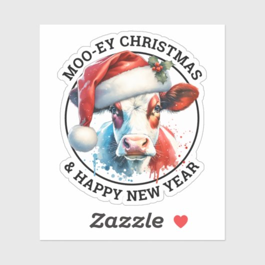 Schattigee kerst Koe in Santa Hat Gepersonaliseerd Sticker (Vel)
