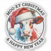 Schattigee kerst Koe in Santa Hat Gepersonaliseerd Sticker (Voorkant)