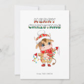 Schattigee kerst Koe in winterkledij Feestdagenkaart (Voorkant)