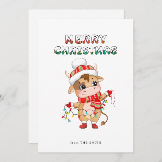 Schattigee kerst Koe in winterkledij Feestdagenkaart (Voorkant / Achterkant)