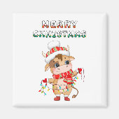 Schattigee kerst Koe in winterkledij Magneet (Voorkant)