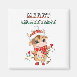 Schattigee kerst Koe in winterkledij Magneet