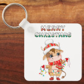 Schattigee kerst Koe in winterkledij Sleutelhanger (Voorkant)