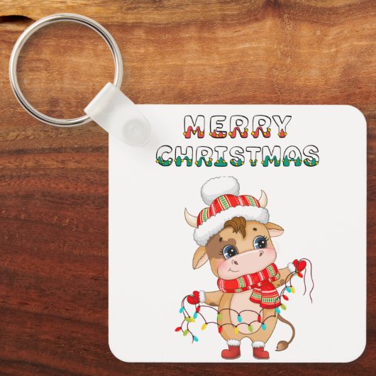 Schattigee kerst Koe in winterkledij Sleutelhanger (Voorkant)