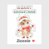 Schattigee kerst Koe in winterkledij Sticker (Vel)