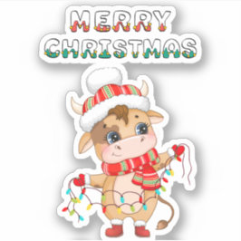 Schattigee kerst Koe in winterkledij Sticker