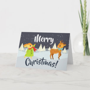 Schattigee kerst konijn en herten feestdagen kaart