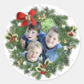 Schattigee kerst krans foto drop in vakantie ronde sticker (Voorkant)