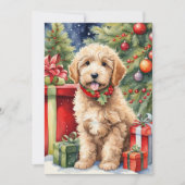 Schattigee Kerst Labradoodle Puppy met Cadeaus Feestdagenkaart (Voorkant)