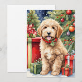Schattigee Kerst Labradoodle Puppy met Cadeaus Feestdagenkaart (Voorkant / Achterkant)