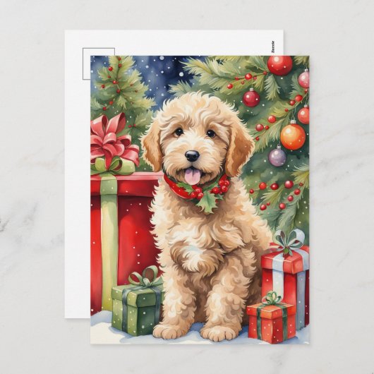 Schattigee Kerst Labradoodle Puppy met Cadeaus Feestdagenkaart (Voorkant / Achterkant)