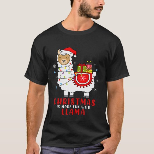 Schattigee Kerst Llama Pajama met Sinterklaas Pet  T-shirt (Voorkant)