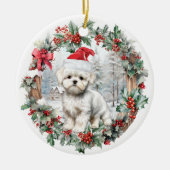 Schattigee kerst maltese hond puppy kerstmuts keramisch ornament (Voorkant)