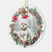 Schattigee kerst maltese hond puppy kerstmuts keramisch ornament (Links)