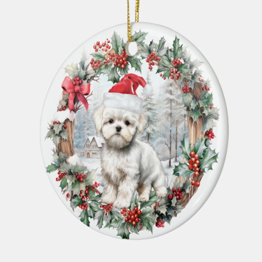Schattigee kerst maltese hond puppy kerstmuts keramisch ornament (Links)