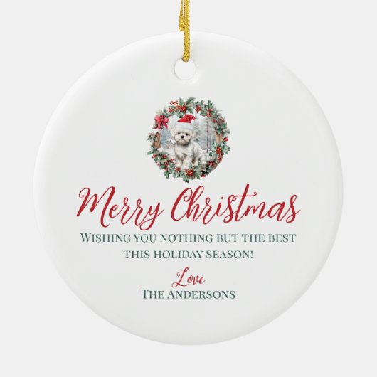 Schattigee kerst maltese hond puppy kerstmuts keramisch ornament (Achterkant)