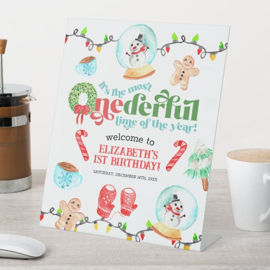 Schattigee Kerst Meest Mooie Eerste Verjaardag Reclamebord Met Voetstuk (Insitu)