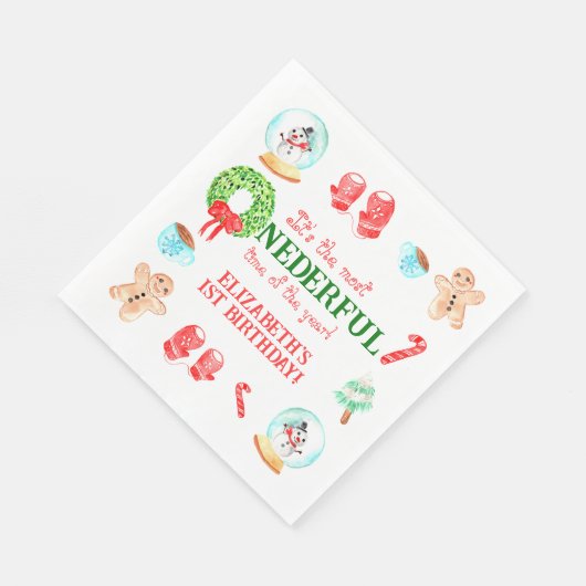 Schattigee Kerst Meest Mooie Eerste Verjaardag Servet (Hoek)