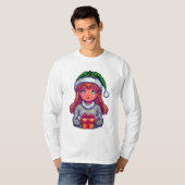 Schattigee kerst meisje pixel art t-shirt (Voorkant volledig)