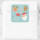 Schattigee kerst met de kerstman, rendieren, ontbi vierkante sticker (Tas)