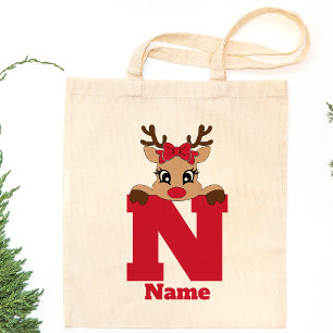 Schattigee kerst monogrammed familie aangepaste me tote bag