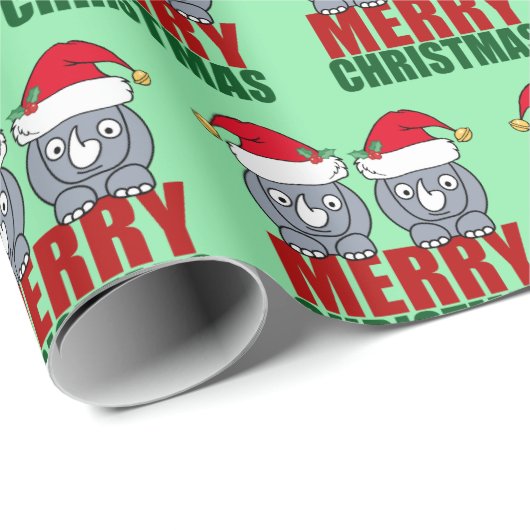 Schattigee kerst neushoorn cadeaupapier (Rol Hoek)