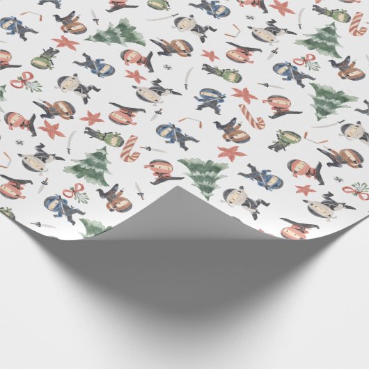 Schattigee kerst Ninja Warrior Kinder vakantie Cadeaupapier (Hoek)