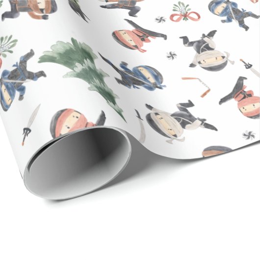 Schattigee kerst Ninja Warrior Kinder vakantie Cadeaupapier (Rol Hoek)