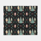 Schattigee kerst notenkraker op een zwarte achterg fleece deken (Voorkant (Horizontaal))