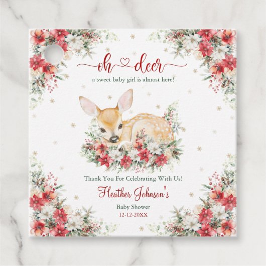 Schattigee kerst Oh Deer Baby shower Bedankjes Labels (Voorkant)