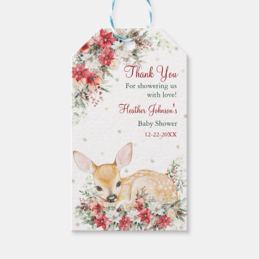 Schattigee kerst Oh Deer Baby shower Cadeaulabel (Voorkant)
