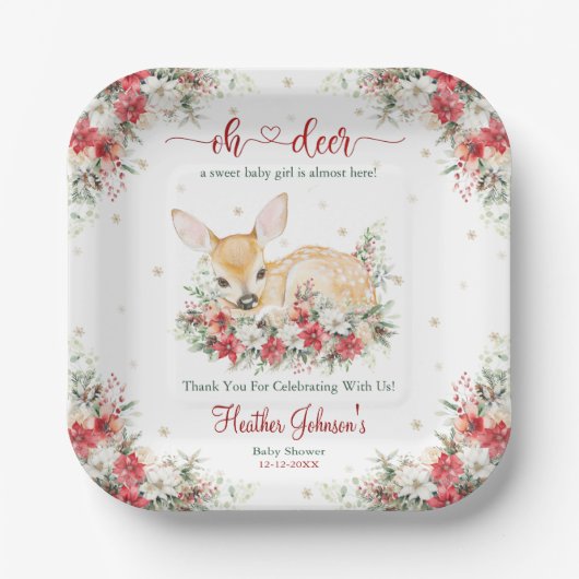 Schattigee kerst Oh Deer Baby shower Papieren Bordje (Voorkant)
