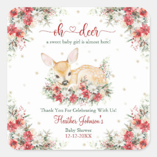Schattigee kerst Oh Deer Baby shower Vierkante Sticker