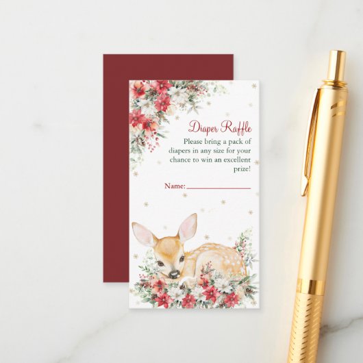 Schattigee Kerst Oh Herten Baby shower Luier Raffl Informatiekaartje (Voorkant / Achterkant in situ)