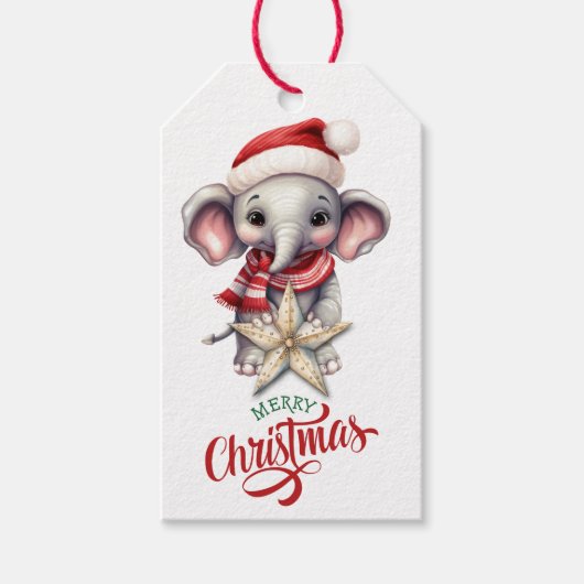 Schattigee Kerst Olifant Gold Star Cadeaulabel (Voorkant)