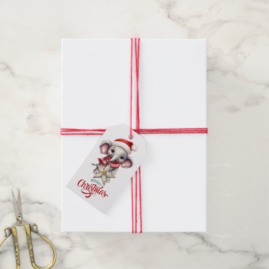Schattigee Kerst Olifant Gold Star Cadeaulabel (Met Touw)