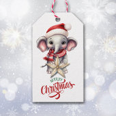 Schattigee Kerst Olifant Gold Star Cadeaulabel