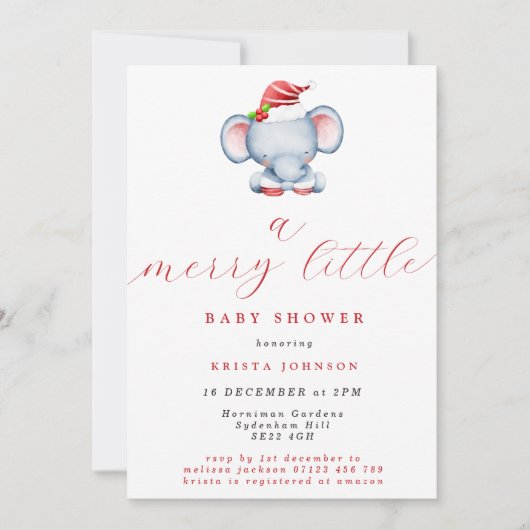 Schattigee Kerst Olifant Vrolijk klein Baby shower Kaart (Voorkant)