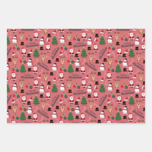 Schattigee kerst op donkerroze inpakpapier vel (Voorkant 2)