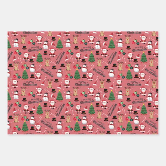 Schattigee kerst op donkerroze inpakpapier vel (Voorkant)