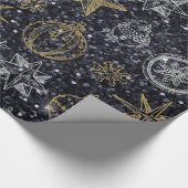 Schattigee Kerst Ornamenten Zwart Cadeaupapier (Hoek)