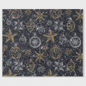 Schattigee Kerst Ornamenten Zwart Cadeaupapier (Vlak)