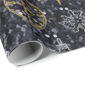 Schattigee Kerst Ornamenten Zwart Cadeaupapier (Rol Hoek)