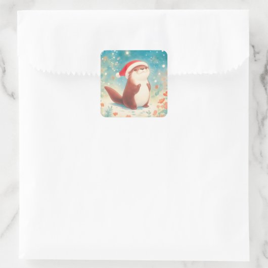 Schattigee kerst otter Sticker met Santa Hat (Tas)