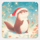 Schattigee kerst otter Sticker met Santa Hat (Voorkant)