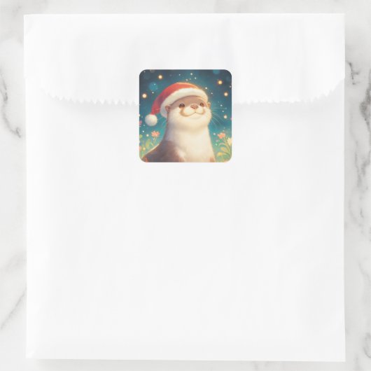 Schattigee kerst otter Sticker met Santa Hat (Tas)