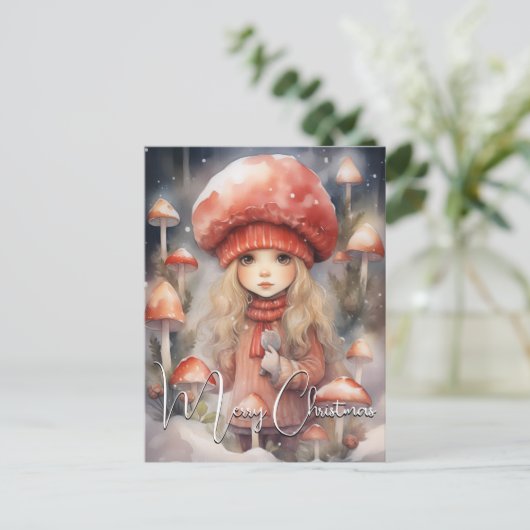 Schattigee kerst paddestoel Pixie Feestdagenkaart (Staand voorkant)